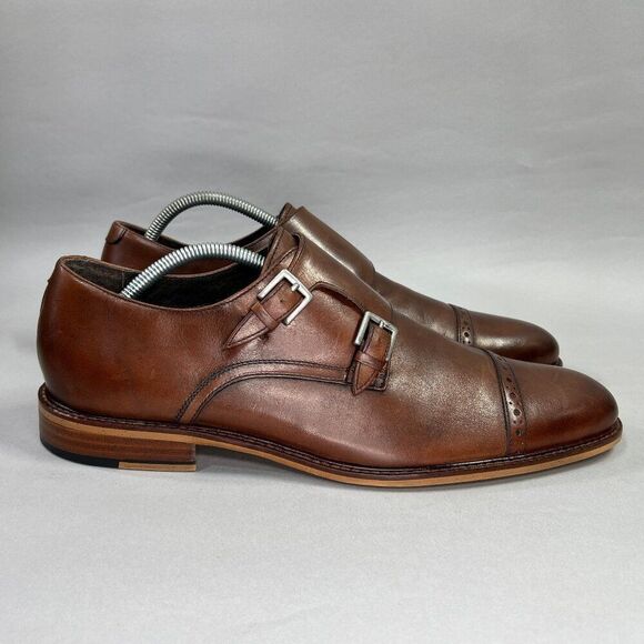 Joseph Abboud Glenn Monkstrap Cap Toe Brown Leather Oxfrod Derby Dress Shoes - Picture 1 of 12